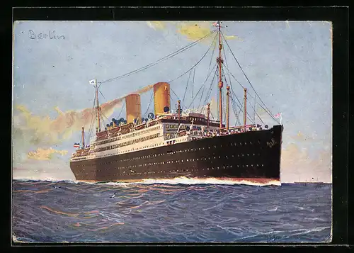 Künstler-AK Passagierschiff Doppelschraubendampfer Berlin auf See