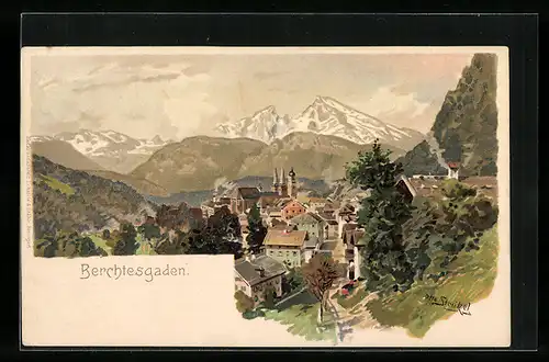 Künstler-AK Otto Strützel: Berchtesgaden, Blick in den Ort