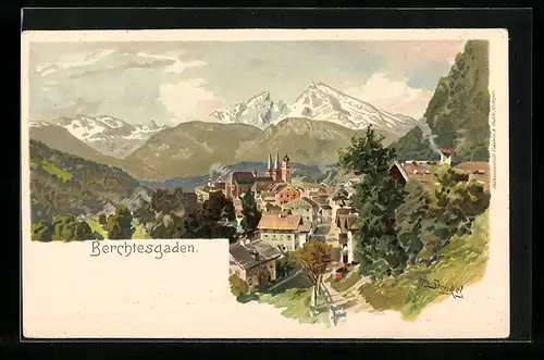 Künstler-AK Otto Strützel: Berchtesgaden, Blick in den Ort