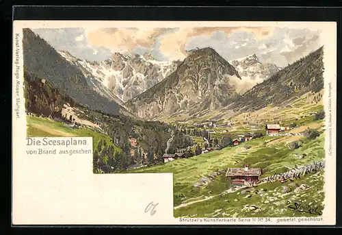 Künstler-AK Otto Strützel: Brand, Gesamtansicht mit Scesaplana