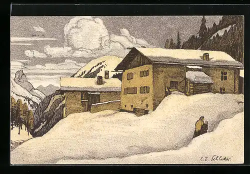 Künstler-AK Ernst E. Schlatter: Paysage Alpestre