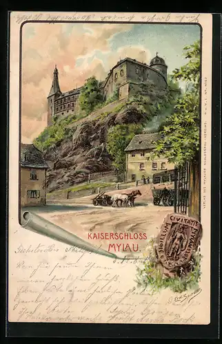 Künstler-AK Erwin Spindler: Mylau, Blick zum Kaiserschloss