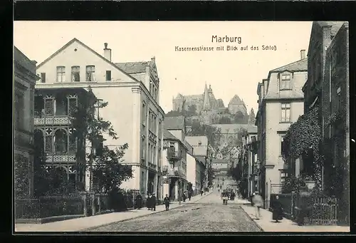 AK Marburg, Kasernenstrasse mit Blick auf das Schloss