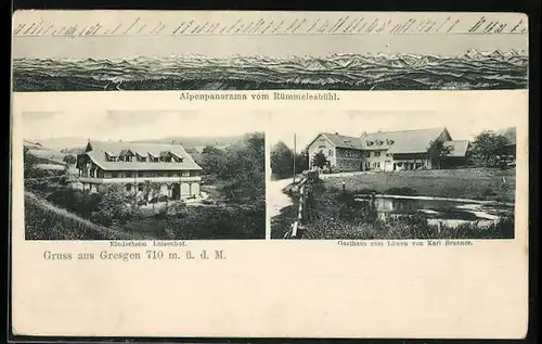 AK Gresgen, Gasthaus zum Löwen von Karl Brunner, Kinderheim Luisenhof, Alpenpanorama