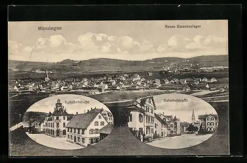 AK Münsingen, Bahnhofstrasse, Neues Barackenlager
