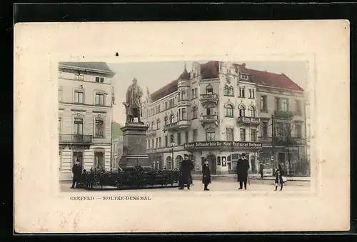 AK Crefeld, Hotel Restaurant Bellevue am Moltke-Denkmal