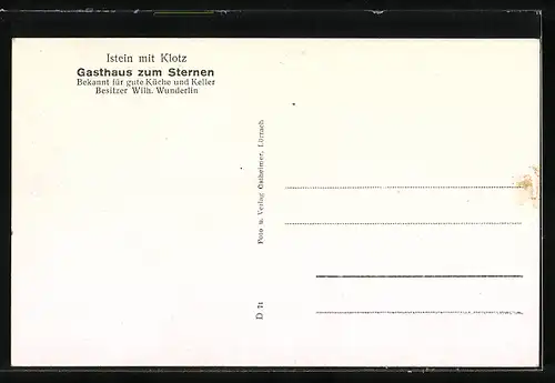 AK Istein, Gasthaus zum Sternen, Bes. Wilh. Wunderlin, Ortsansicht mit Klotz