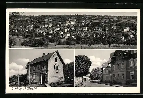 AK Ispringen b. Pforzheim, Strassenpartie mit Gebäuden, Panorama