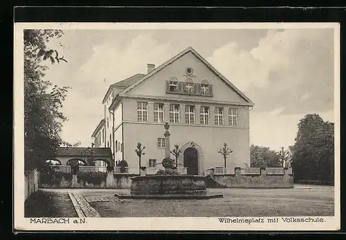 AK Marbach a. N., Wilhelmsplatz mit Volksschule