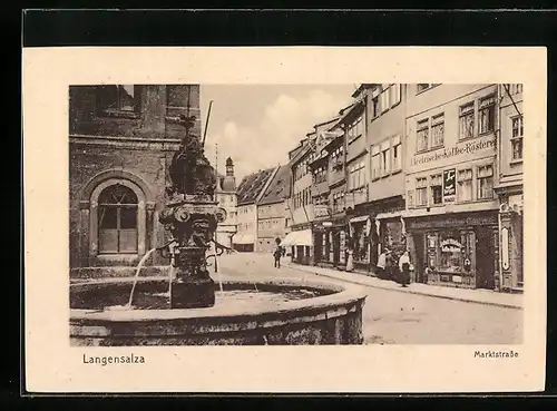 AK Langensalza, Marktstrasse mit Brunnen