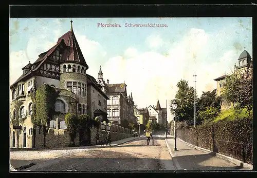 AK Pforzheim, Blick auf die Schwarzwaldstrasse