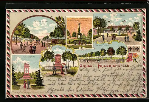 Lithographie Friedrichsfeld, Wilhelmstrasse, Offiziers-Casino, Franzosenfriedhof
