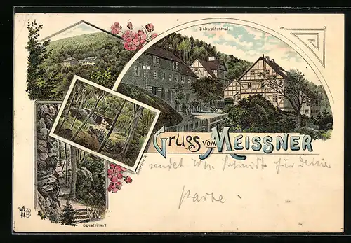 Lithographie Meissner, Schwalbenthal, Seesteine, Ortspartie