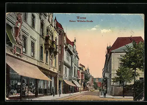 AK Worms, Blick in die Kaiser Wilhelm-Strasse