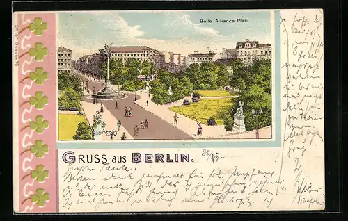 Lithographie Berlin-Kreuzberg, Belle-Alliance-Platz mit Denkmal