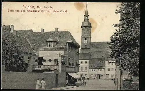 AK Mügeln, Bismarckstrasse mit Blick zum Markt