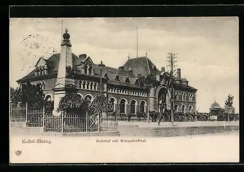 AK Kastel-Mainz, Bahnhof & Kriegerdenkmal