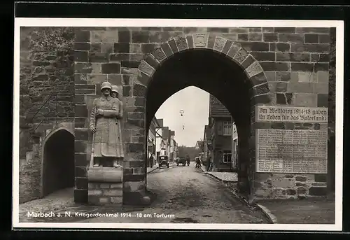 AK Marbach a. N., Kriegerdenkmal 1914-18 am Torturm