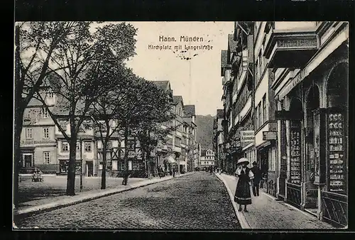 AK Hann. Münden, Kirchplatz mit Langestrasse, Rosen-Apotheke