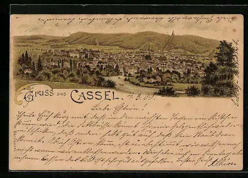 Lithographie Cassel, Totalansicht aus der Vogelschau