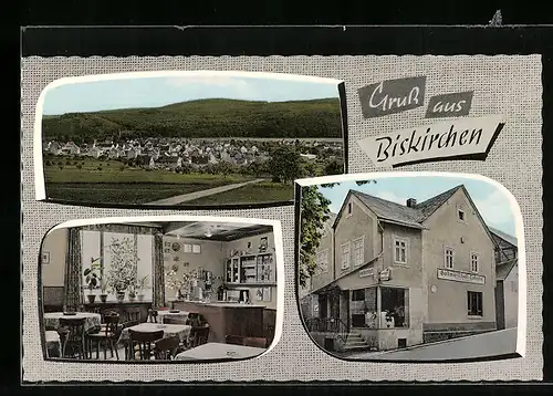 AK Biskirchen, Gastwirtschaft Cahntal, Ortsansicht aus der Vogelschau