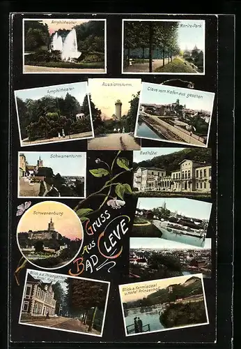 AK Bad Cleve, Amphitheater, Schwanenturm, Bad-Hotel