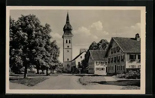AK Rottenbuch, Strassenpartie mit Blick zur Kirche