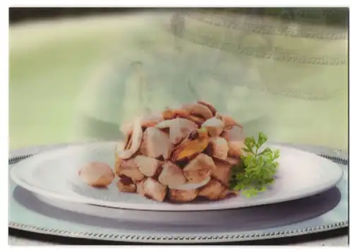 3D-AK Sheba-Reklame, Katzenfutter auf Teller präsentiert