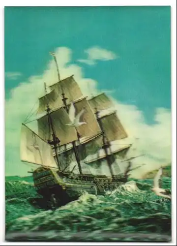 3D-AK Segelschiff mit Möwen