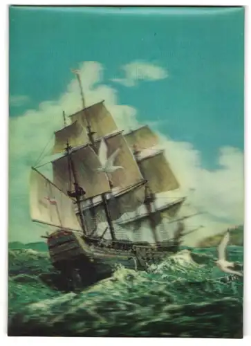 3D-AK Segelschiff mit Möwen