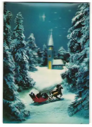 3D-AK Sleighing, Pferdeschlitten an einer Kirche