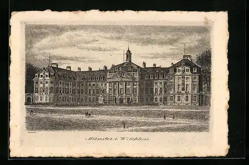 Lithographie Münster, Sicht auf das Schloss
