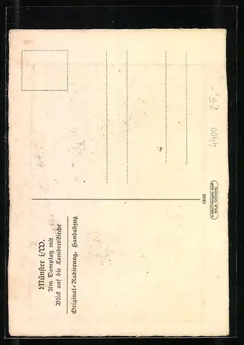 Künstler-AK Münster i.W., Am Domplatz mit Blick auf die Lambertikirche