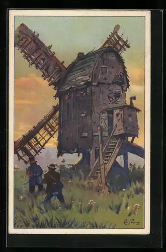 Künstler-AK sign. Erich Kux: Windmühle, Der Sonne entgegen