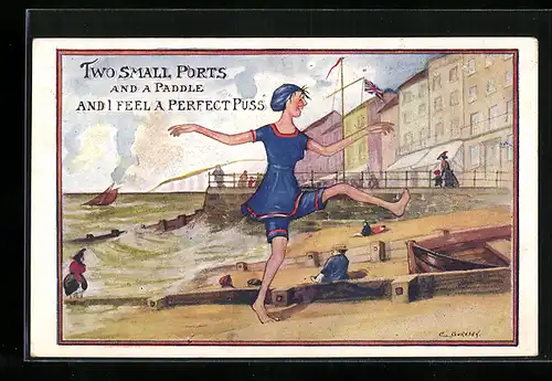 Künstler-AK sign. C. Gurnsey: Two small Ports and a Paddle