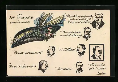AK Son Chapeau, Hut mit Rosen & Federn