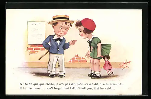 AK Junge belehrt Mädchen mit Puppe auf der Strasse