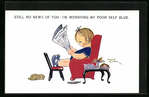 Künstler-AK sign. Phyllis Cooper: Still no news of you-I`m worrying my poor seld blue