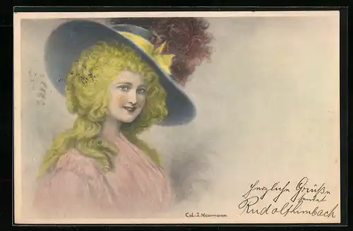 Künstler-AK M. Munk Nr. 112: Fräulein mit grossem Hut