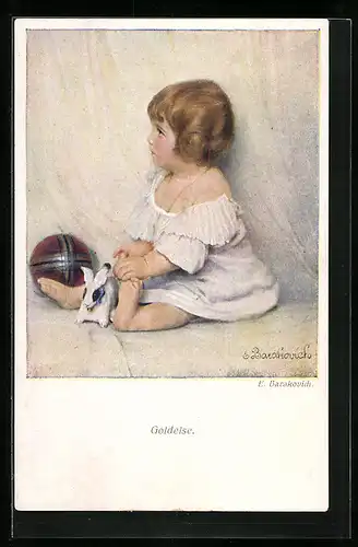 AK Goldelse, Mädchen mit Ball und Kuscheltier