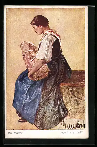 Künstler-AK Irma Katz, Kriegspatenschaft, Die Mutter, Frau hält Baby im Arm