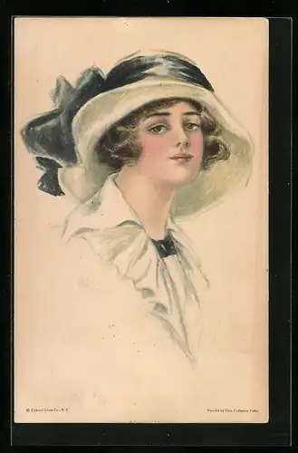 Künstler-AK sign. Elsie Catherine Fidler: Hübsche junge Frau mit tollem Hut