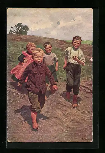 Künstler-AK sign. B. Genzmer: Dorfjugend