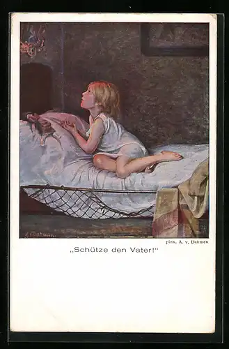 AK Schütze den Vater, Mädchen betet für die Gesundheit ihres Vaters, Zum Besten des Roten Kreuzes