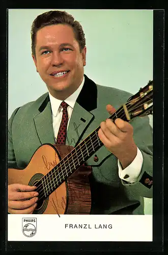 AK Musiker Franzl Lang mit Gitarre, Autograph