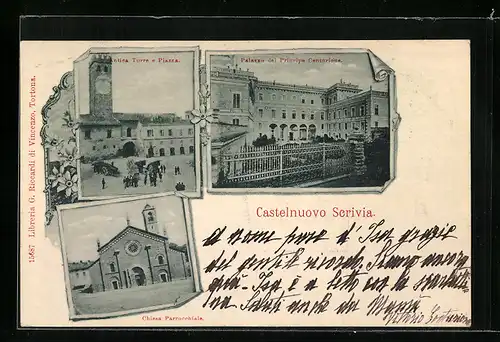 AK Castelnuovo Scrivia, Chiesa Parrocchiale, Antica Torre e Piazza