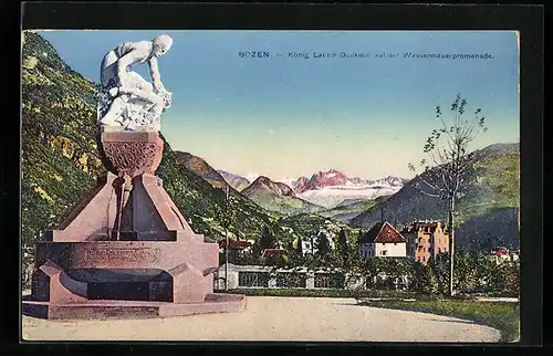 AK Bozen, König Laurin Denkmal, Wassermauerpromenade