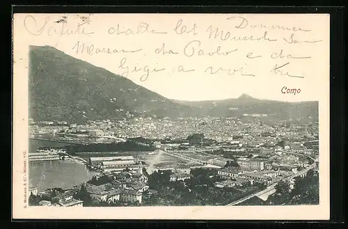 AK Como, Ortsansicht aus der Vogelschau