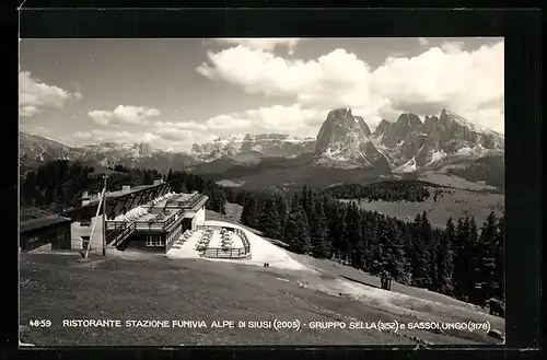 AK Ortisei /Vale Gardena, Alpe di Siusi, Ristorante Stazione Funivia, Gruppo Sella e Sassolungo