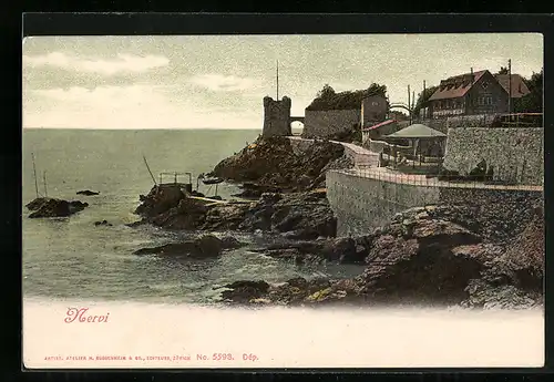 AK Nervi, Ortspartie mit Küstenstrasse und Turm